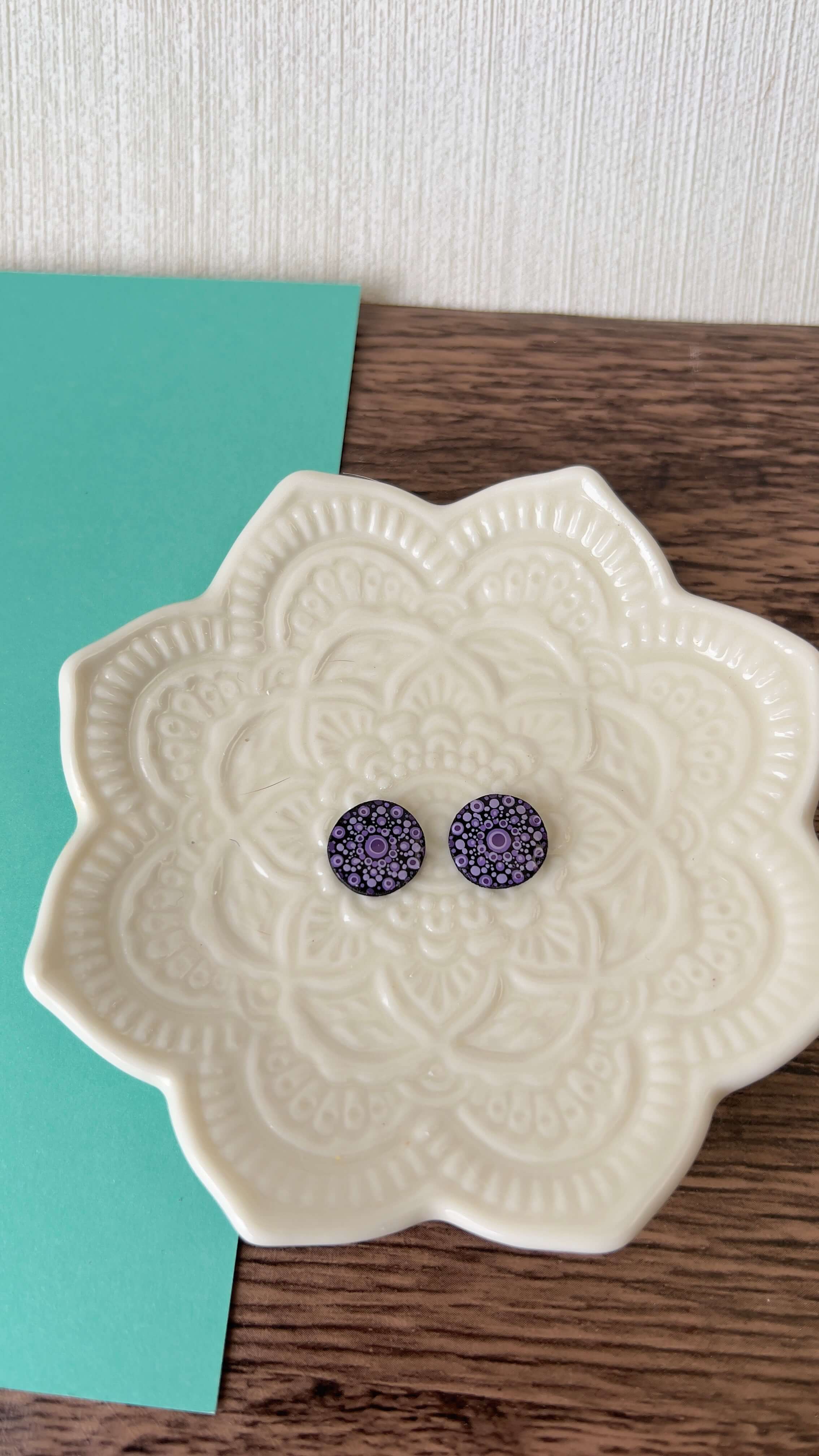 Small purple dot mandala stud earrings