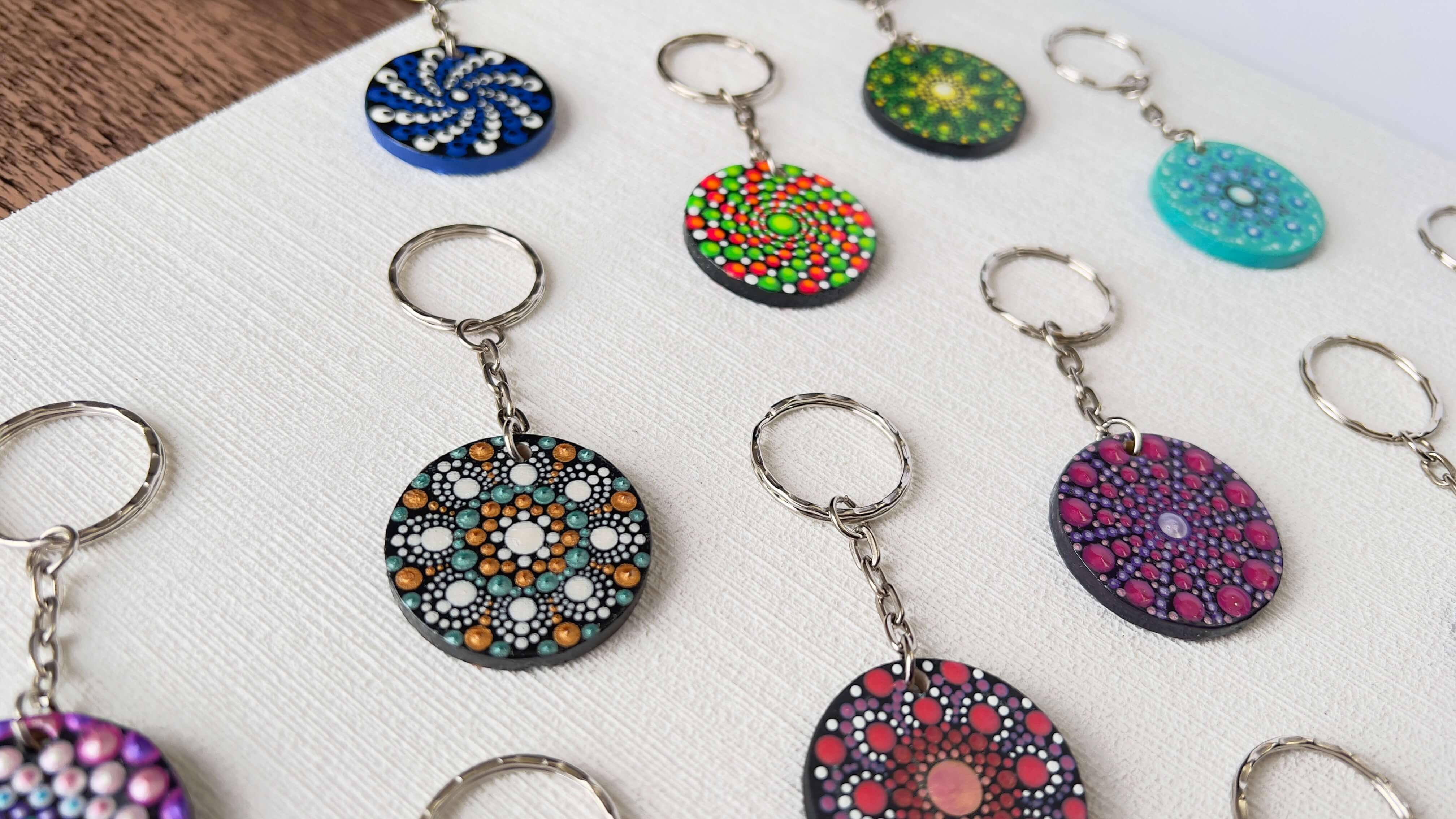 Variety of dot mandala keychains